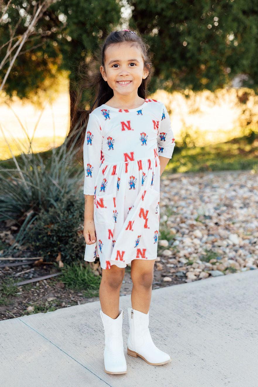 Nebraska White Herbie Husker 3/4 Sleeve Pocket Twirl Dress Main image