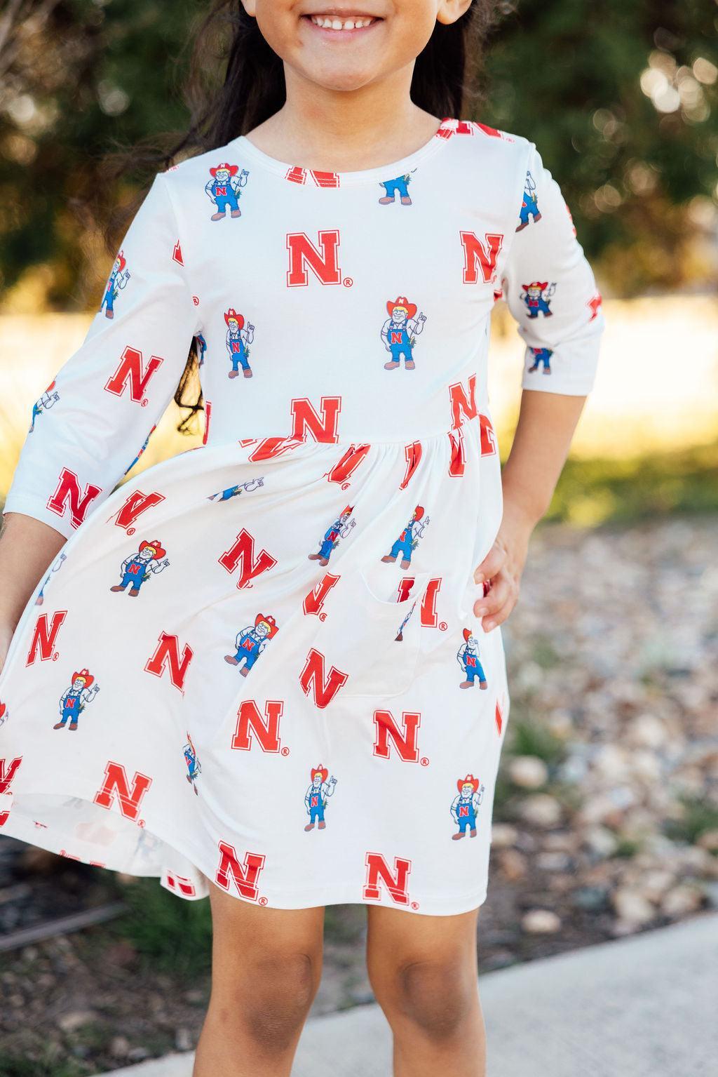 Nebraska White Herbie Husker 3/4 Sleeve Pocket Twirl Dress Secondary image