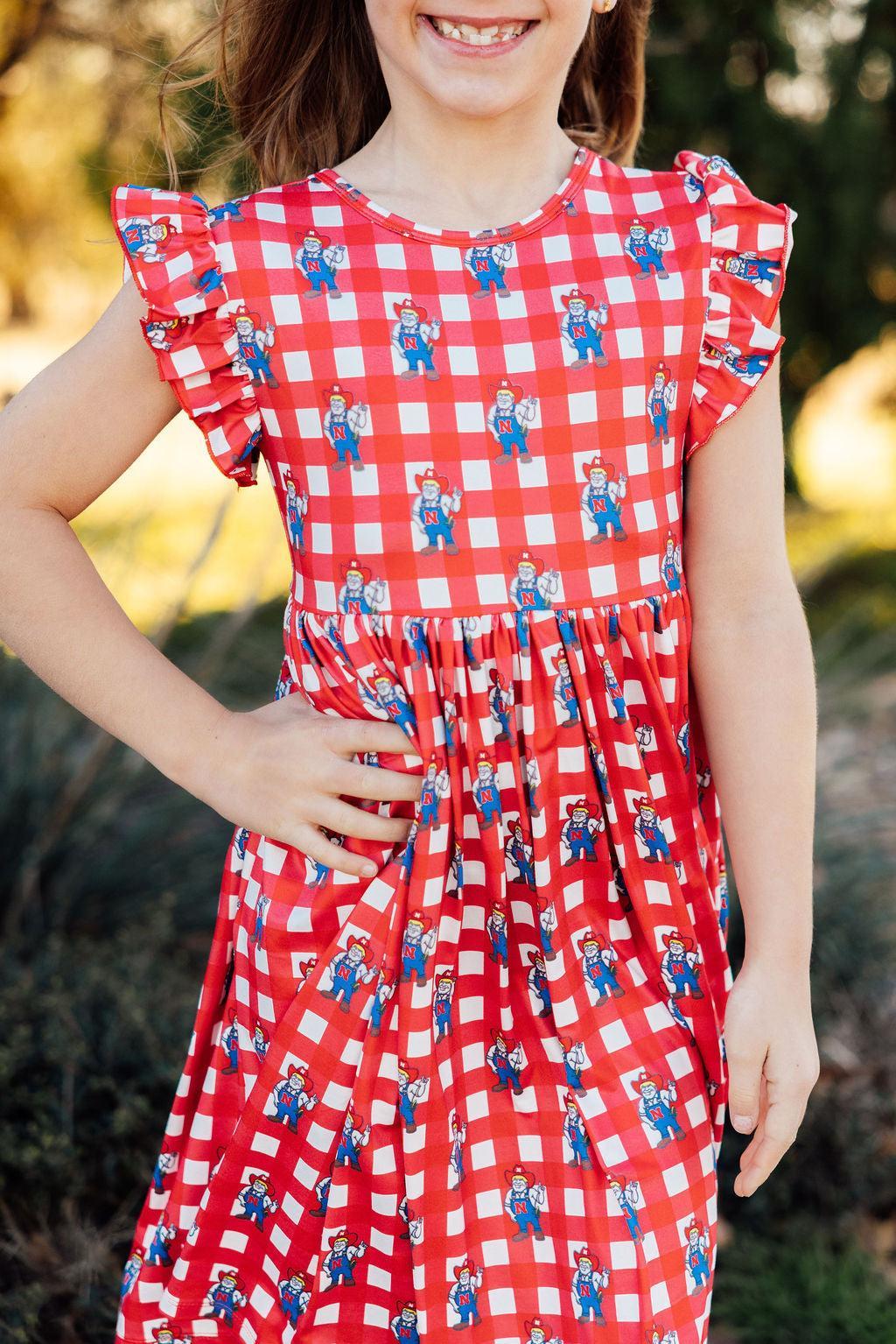 Nebraska Plaid Herbie Husker Flutter Twirl Dress Main image