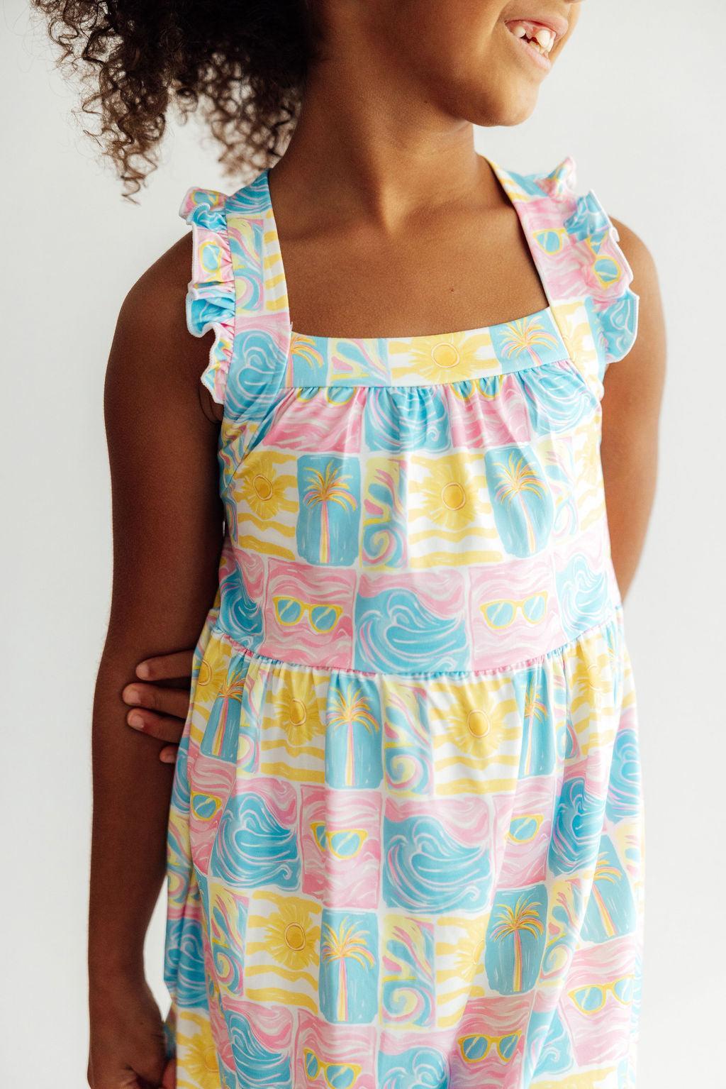 Tropical Summer Ruffle Cross Back Dress Main image