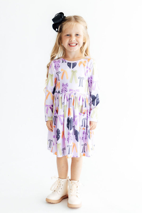 Tied with a Boo Lavender L/S Pocket Twirl Dress