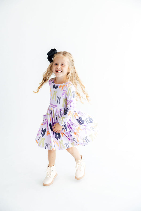 Tied with a Boo Lavender L/S Pocket Twirl Dress