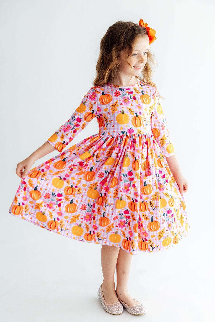 Pumpkin Party 3/4 Sleeve Pocket Twirl Dress Secondary image