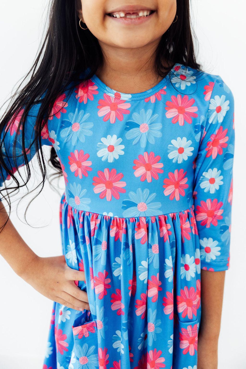 Cotton Candy Daisy 3/4 Sleeve Pocket Twirl Dress Main image