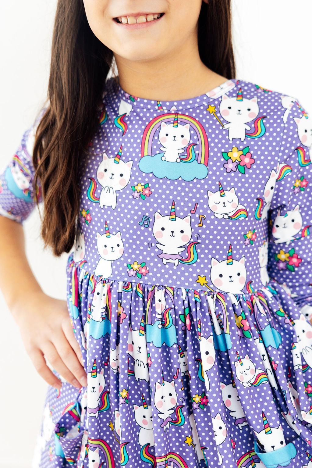 Kitties in the Clouds 3/4 Sleeve Pocket Twirl Dress Main image