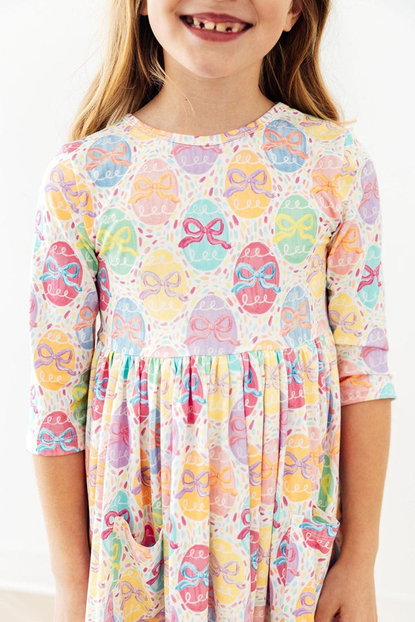 Egg-stra Cute 3/4 Sleeve Pocket Twirl Dress