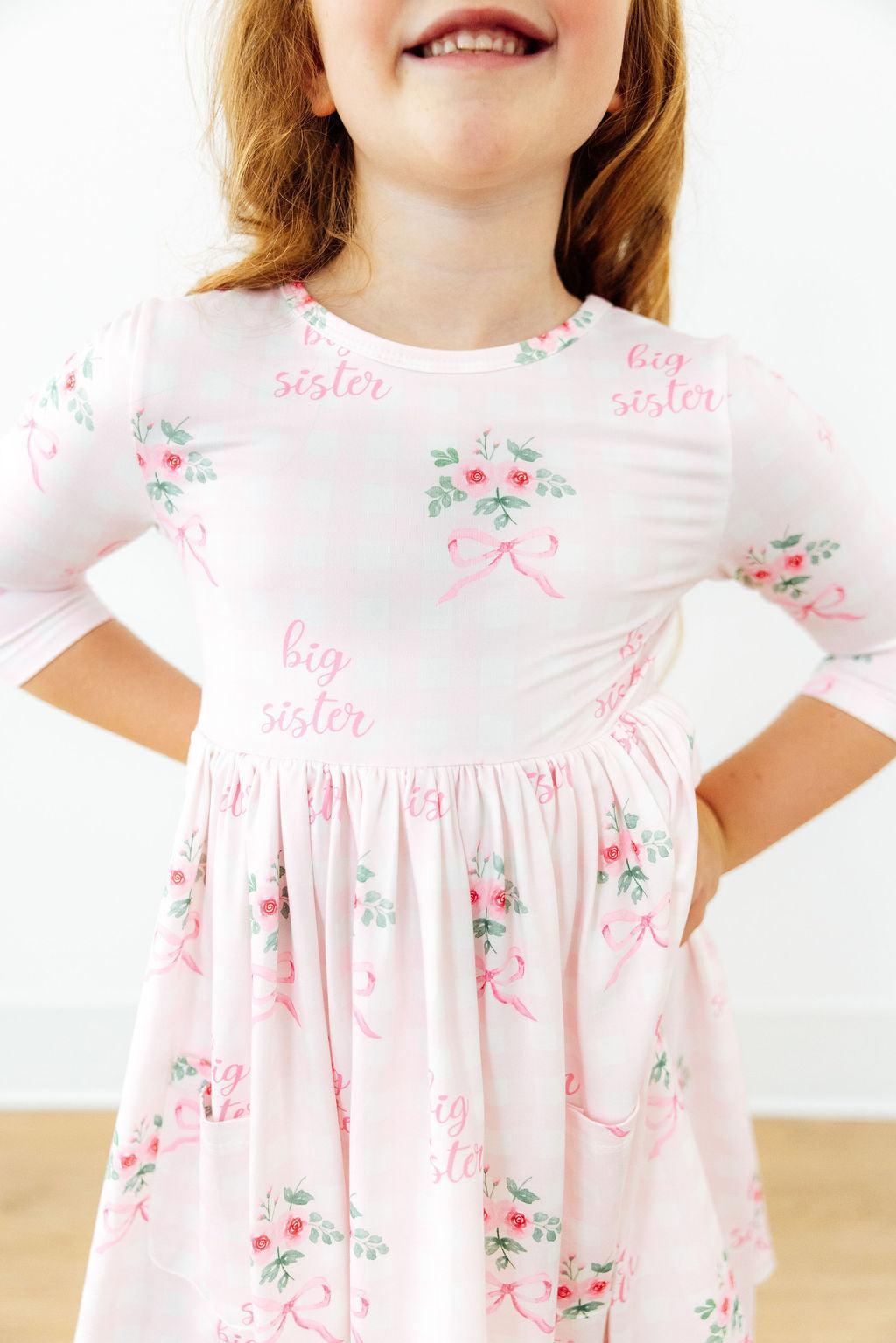 Big Sister Floral 3/4 Sleeve Pocket Twirl Dress Main image