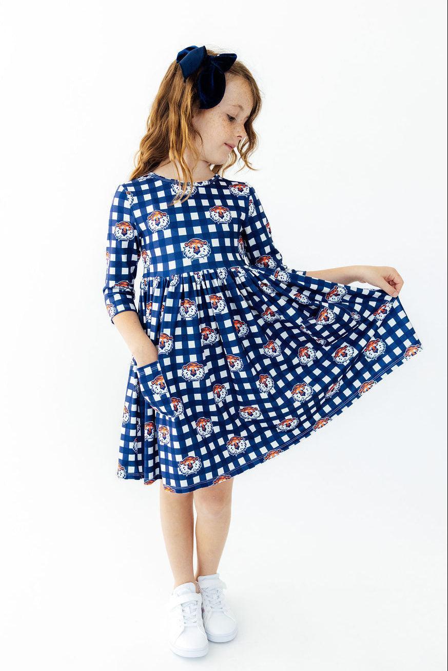 Auburn Plaid Aubie 3/4 Sleeve Pocket Twirl Dress Main image