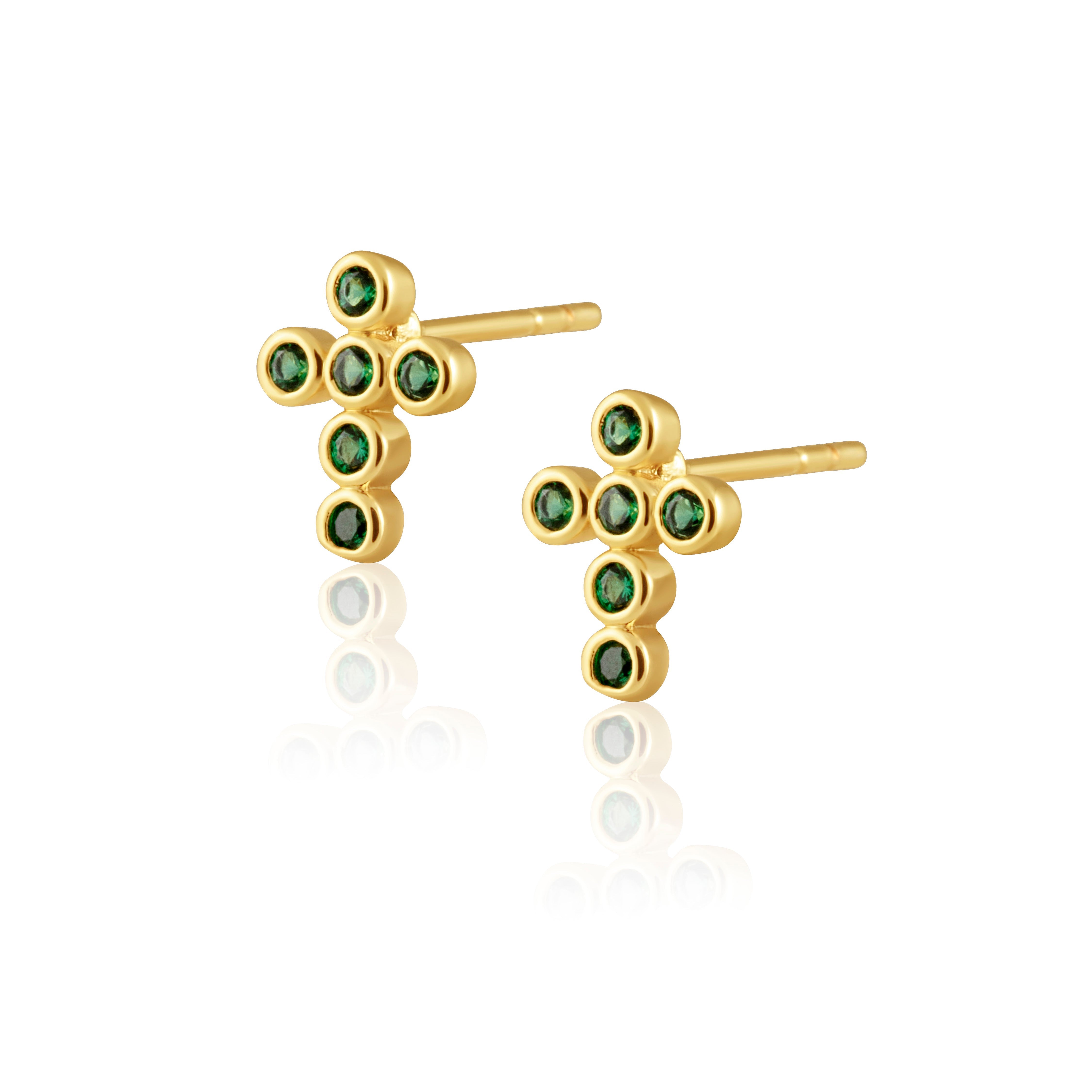 Mimi Cross Studs - Emerald Main image