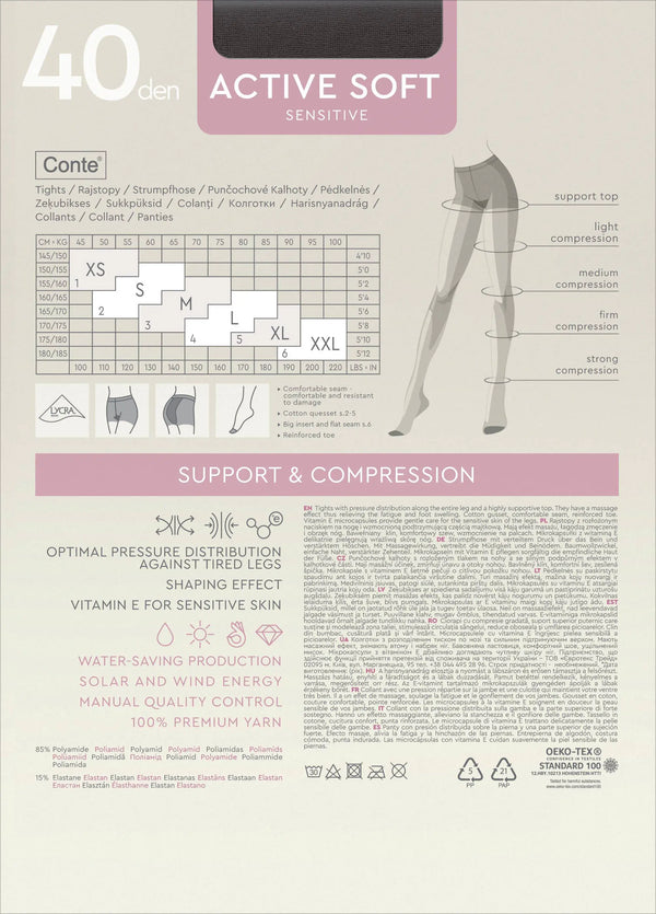 Tights Conte Active Soft 40 Den - Shaping Support with Vitamin E
