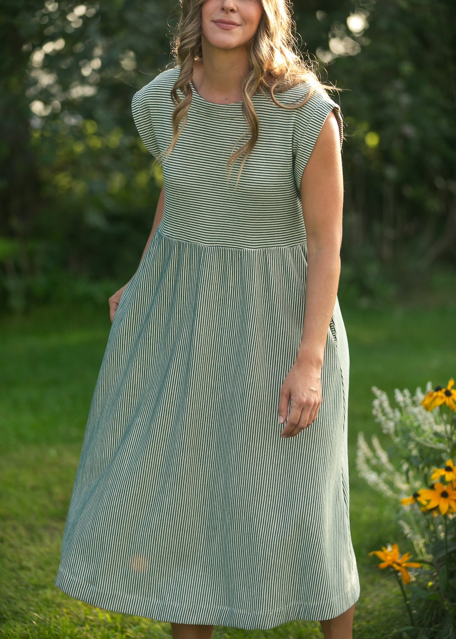 Olivia Green A-line Striped Midi Dress - product image 5