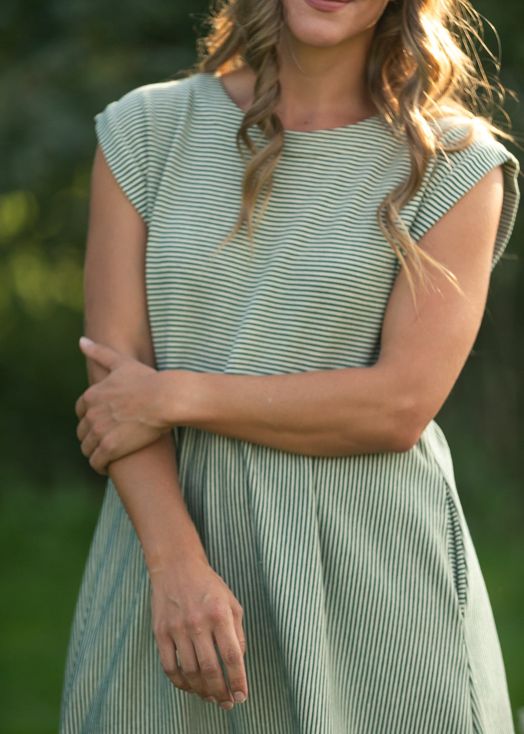 Olivia Green A-line Striped Midi Dress - product image 9