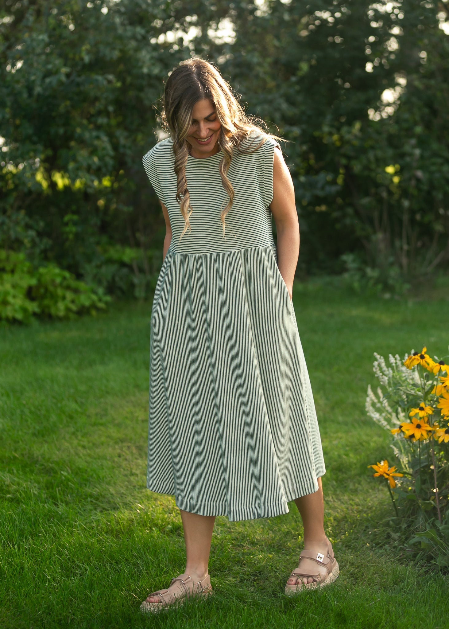 Olivia Green A-line Striped Midi Dress - product image 4