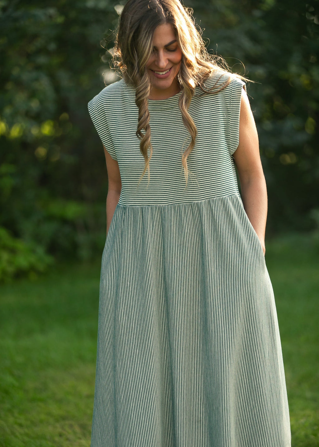Olivia Green A-line Striped Midi Dress - product image 6