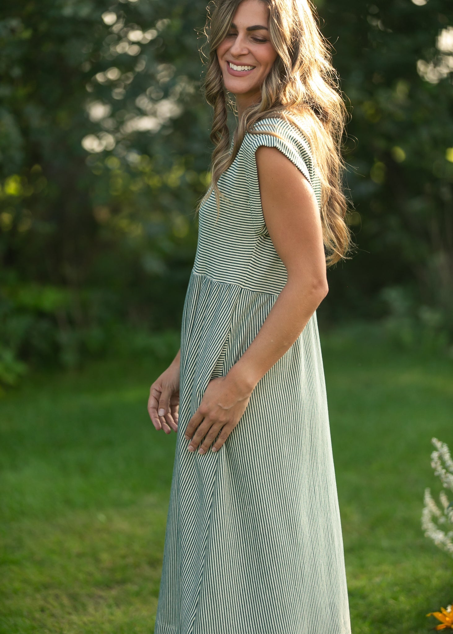 Olivia Green A-line Striped Midi Dress - product image 7