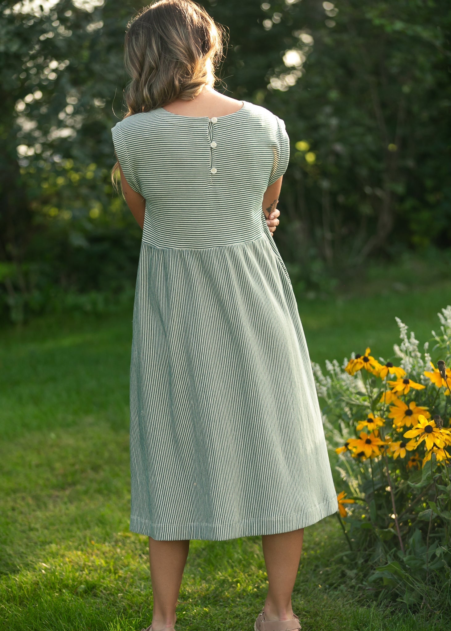 Olivia Green A-line Striped Midi Dress - product image 11