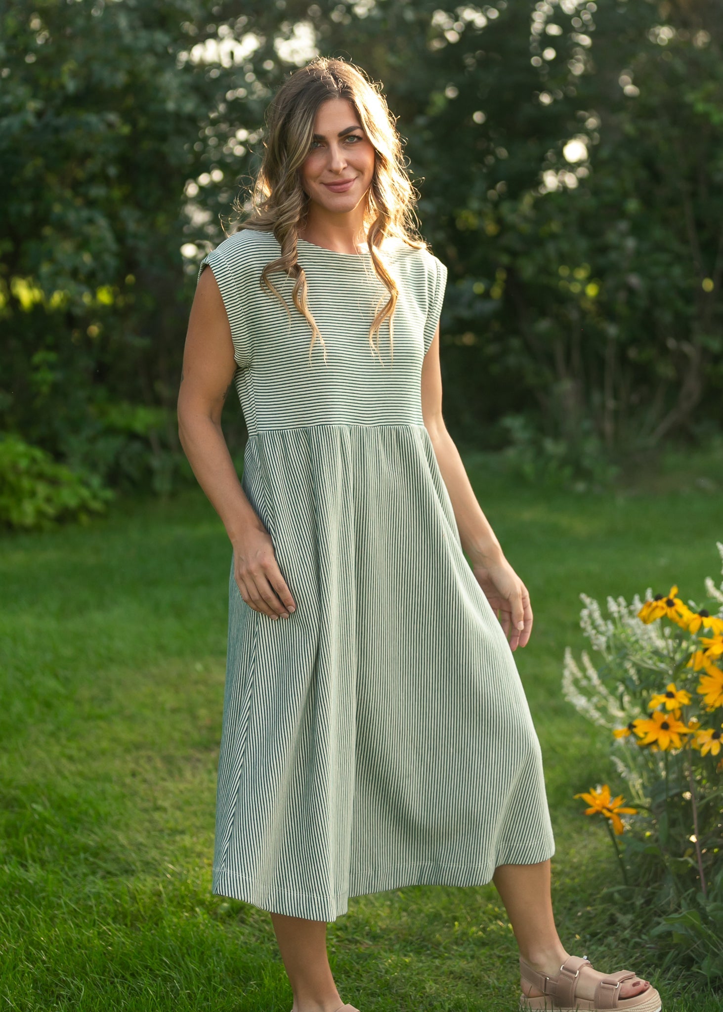 Olivia Green A-line Striped Midi Dress - product image 3
