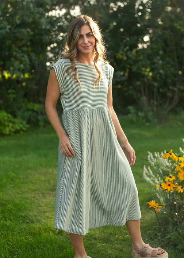 Olivia Green A-line Striped Midi Dress - product image 3
