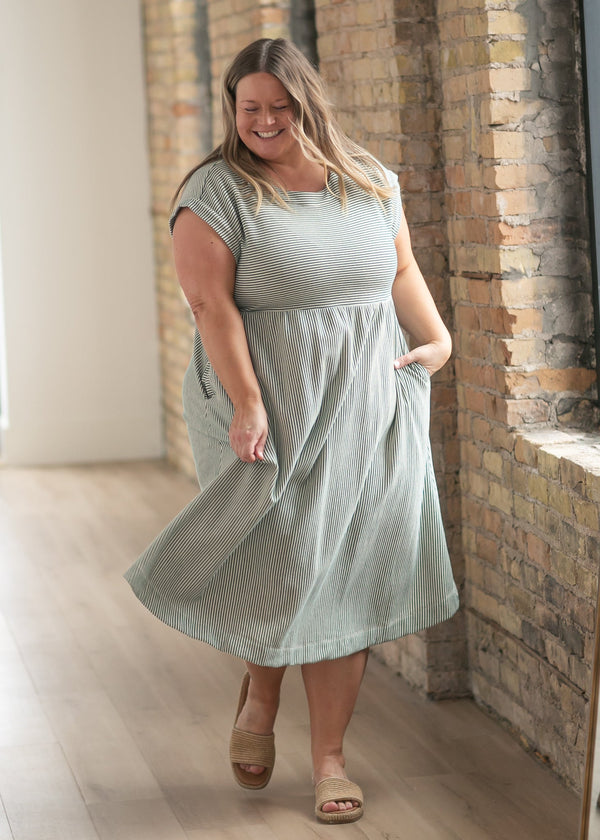 Olivia Green A-line Striped Midi Dress - product image 2