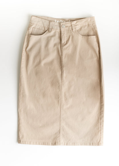 Remi Simply Taupe Denim Midi Skirt