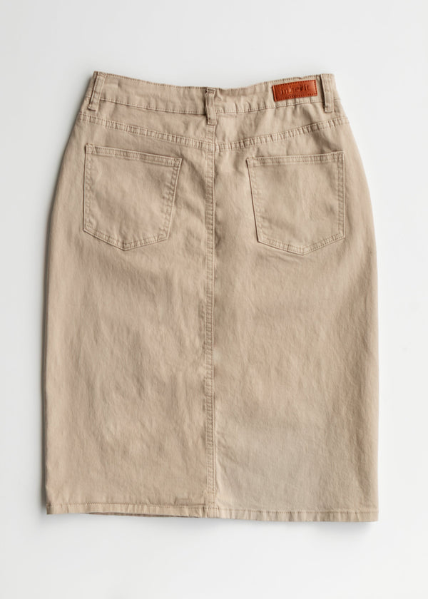 Remi Simply Taupe Denim Midi Skirt