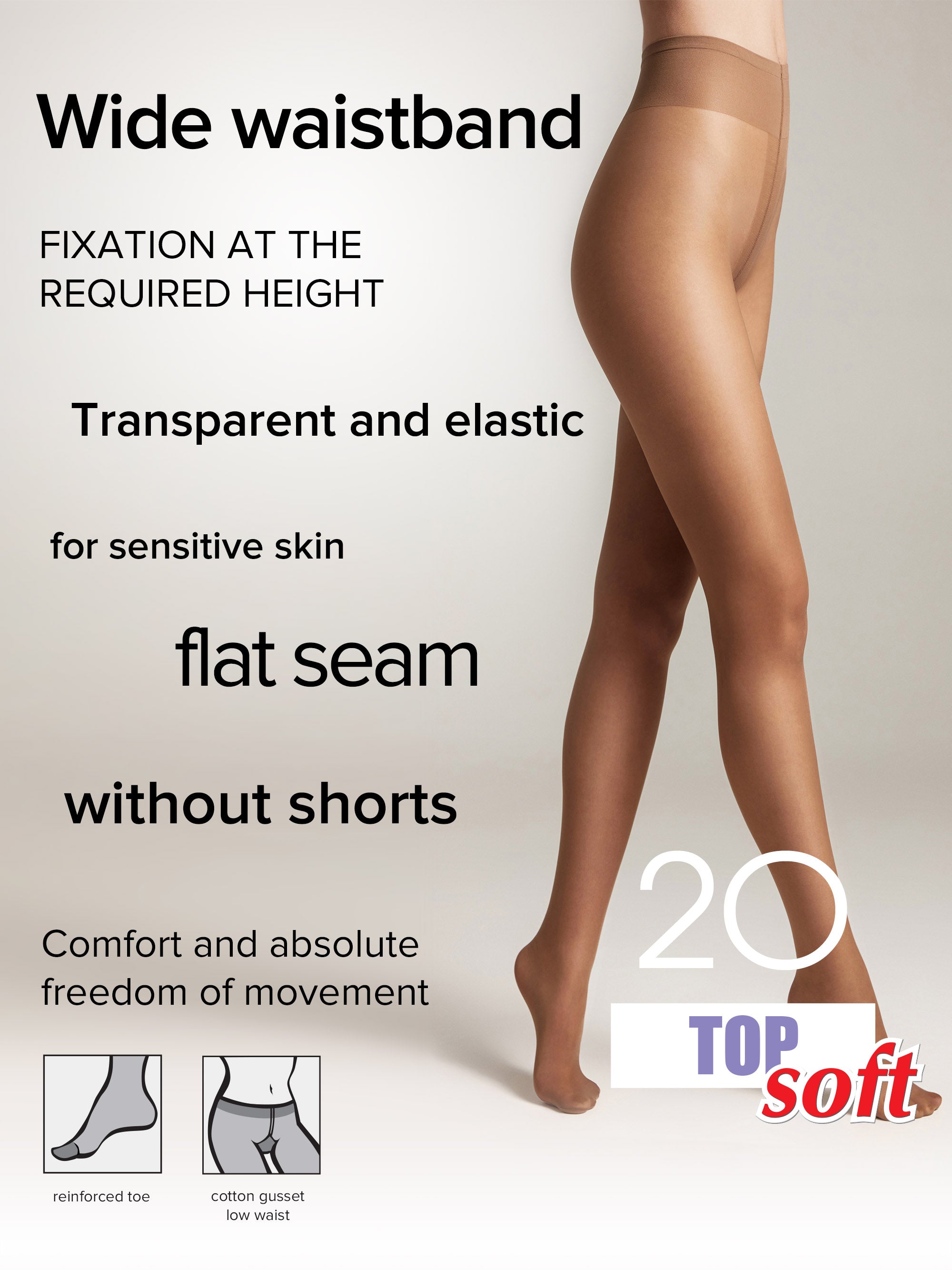 Tights Conte Top Soft 20 Den - Adjustable Fit for Sensitive Skin Secondary image