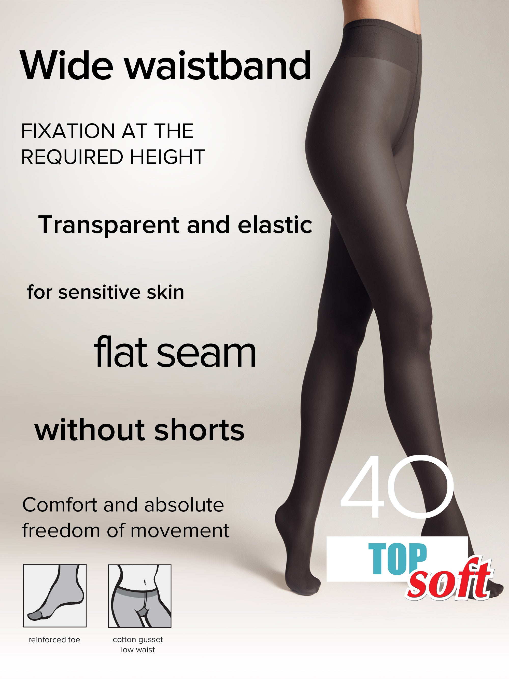 Tights Conte Top Soft 40 Den - Adjustable Fit for Sensitive Skin Secondary image
