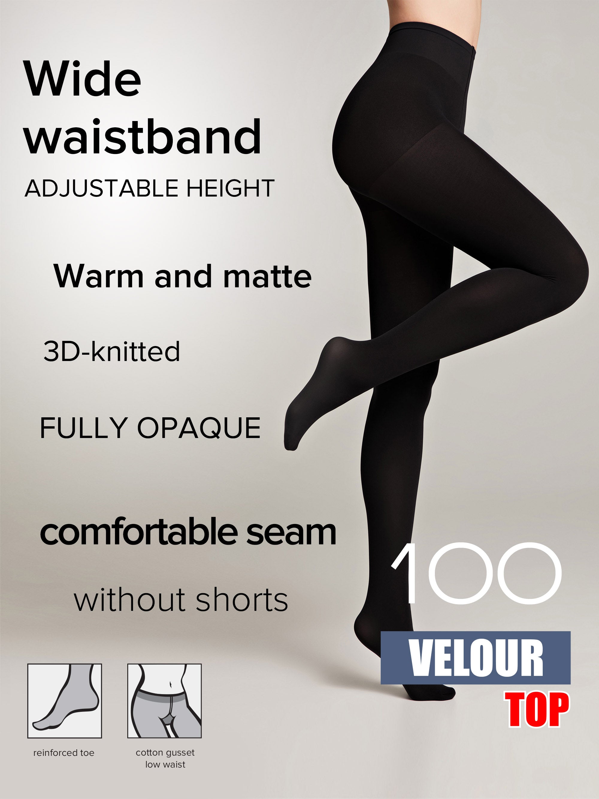 Tights Conte Velour Top 100 Den - Matte Adjustable Waistline Secondary image