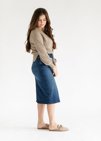Zana Front Button Denim Midi Skirt