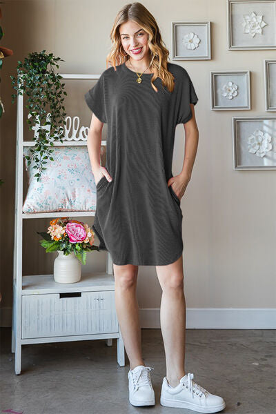 Heimish Full Size Ribbed Round Neck Short Sleeve Tee Dress