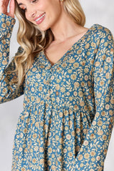 Heimish Full Size Floral Half Button Long Sleeve Blouse