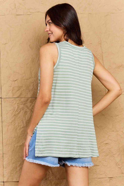 Doublju Full Size Striped Sleeveless V-Neck Top