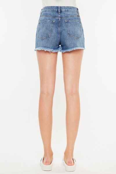 Kancan Distressed Raw Hem High Waist Denim Shorts