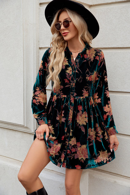 Floral Button Up Collared Neck Shirt Dress