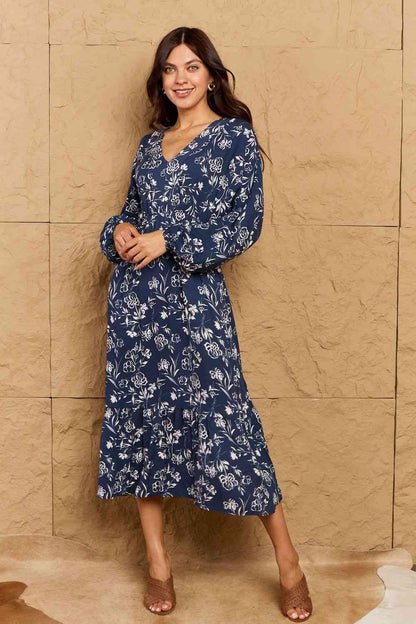 HEYSON Night Out Full Size Balloon Sleeve Floral Midi Dress