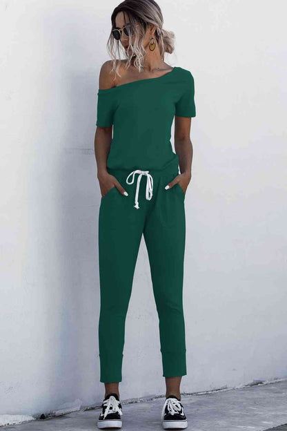 Asymmetrical Neck Tied Jumpsuit with Pockets