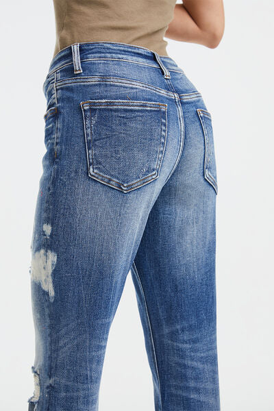 BAYEAS Full Size High Waist Distressed Paint Splatter Pattern Jeans