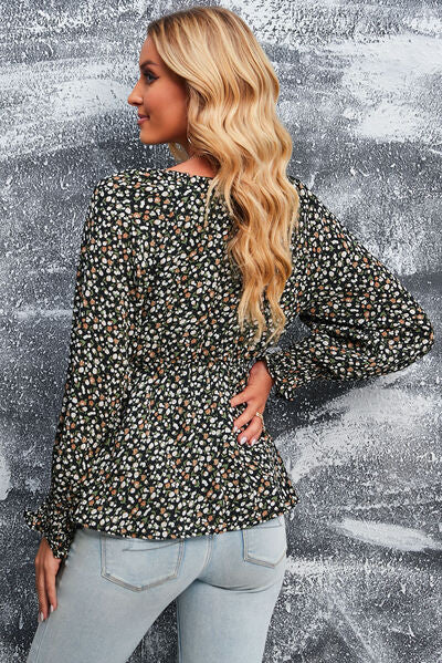 Tied Ditsy Floral Long Sleeve Blouse