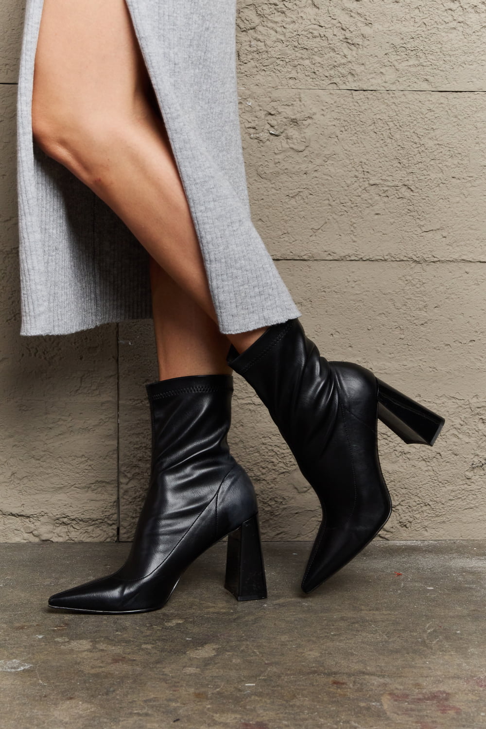 Weeboo Stacy Block Heel Sock Boots - Shopiebay