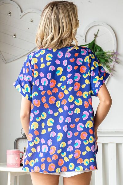 First Love Printed V-Neck Short Sleeve Blouse