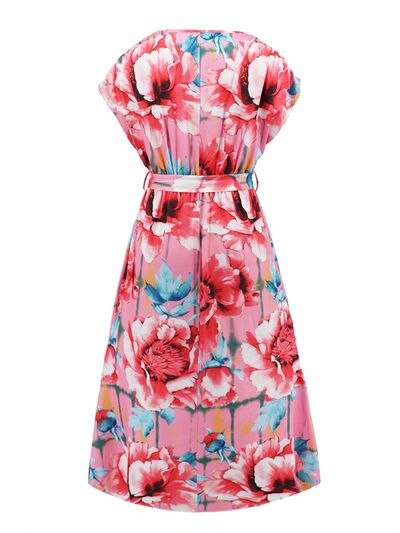 Ruffled Tied Floral Surplice Dress