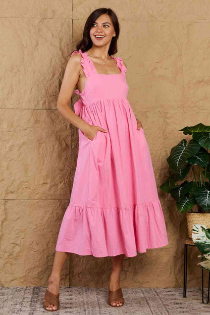 HEYSON Mark My Words Full Size Ruffle Sleeve Flare Midi Dress