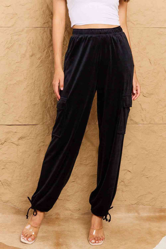 HYFVE Chic For Days High Waist Drawstring Cargo Pants in Black