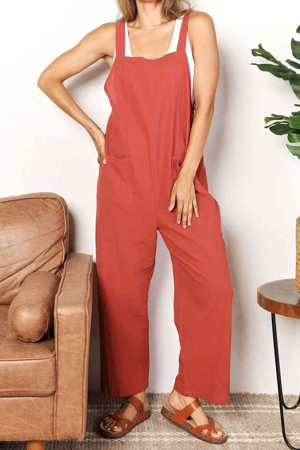 Double Take Wide Leg Overalls with Front Pockets