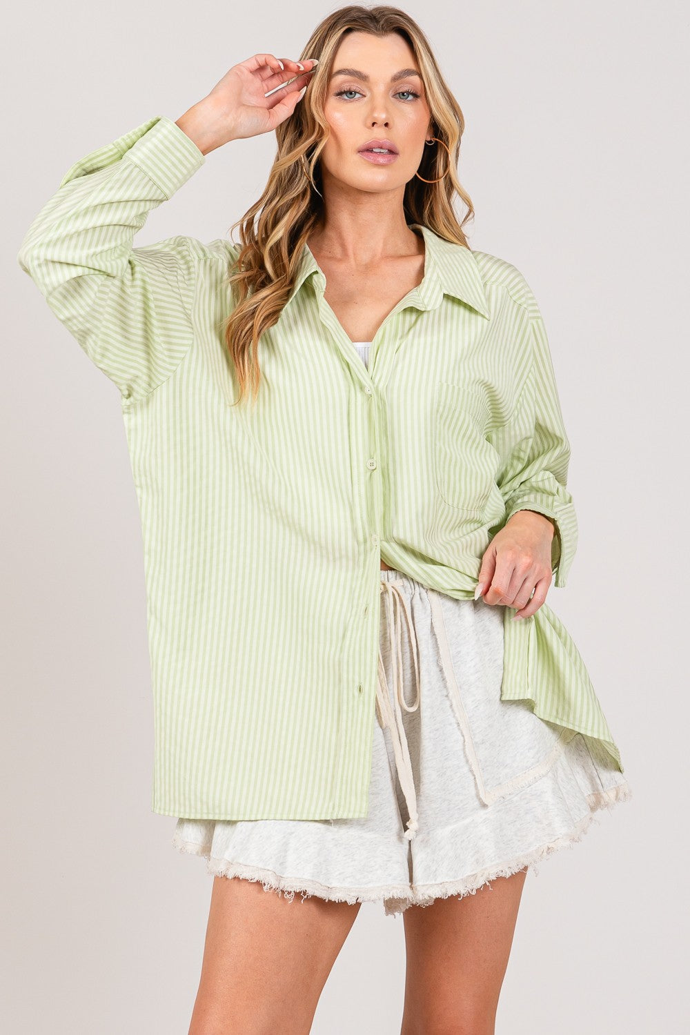 SAGE + FIG Striped Button Up Long Sleeve Shirt