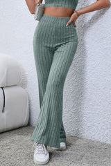 Basic Bae Full Size Ribbed High Waist Flare Pants