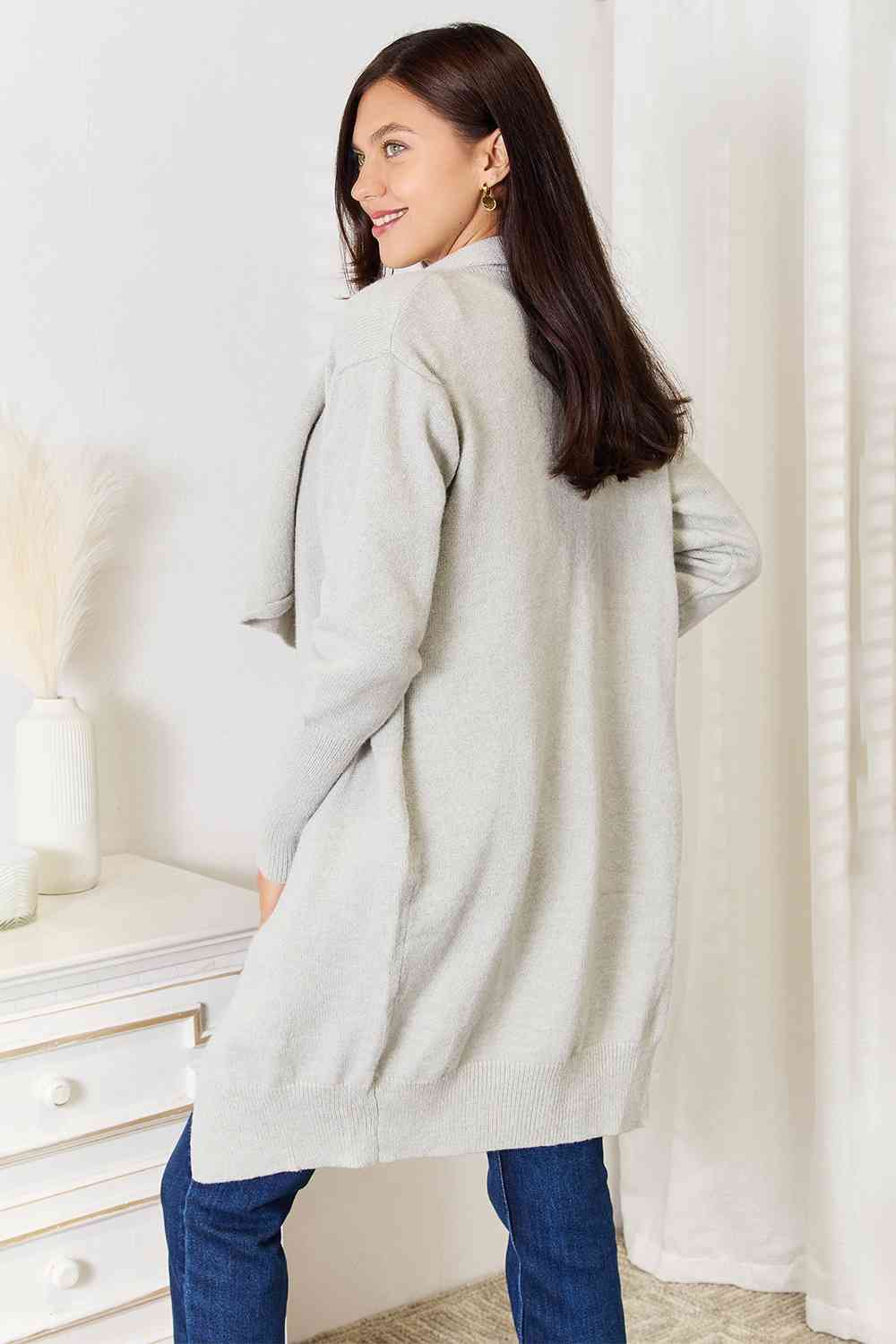 Double Take Open Front Duster Cardigan with Pockets