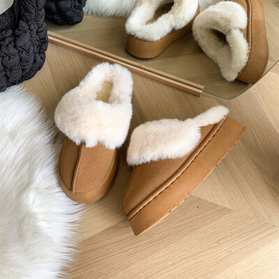 Furry Chunky Platform Slippers