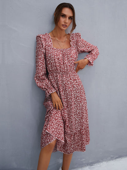 Ruffled Ditsy Floral Flounce Sleeve Dress