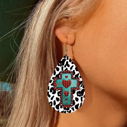 PU Leather Iron Hook Teardrop Earrings